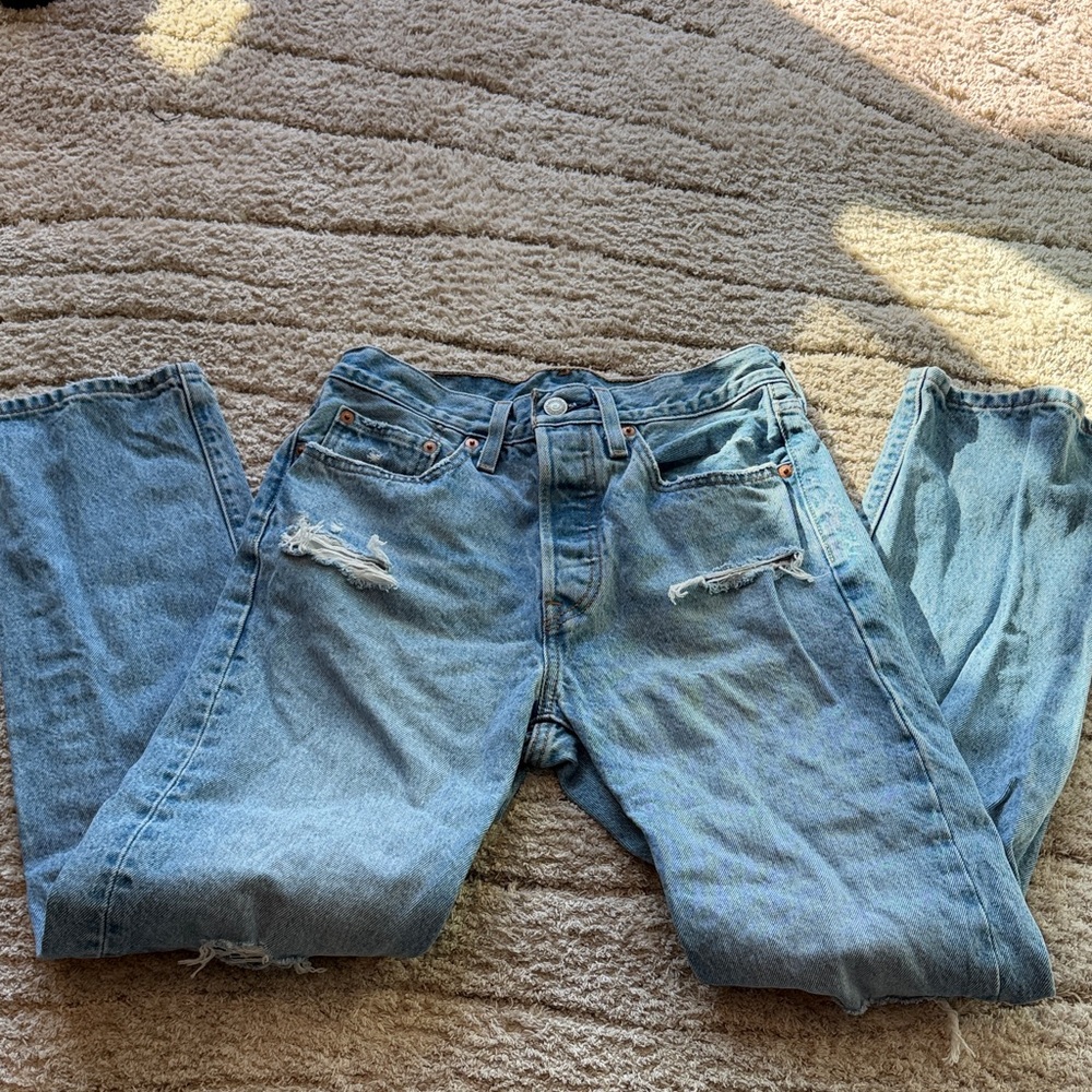 Classic Light Blue Distressed Levi 501 Jeans
